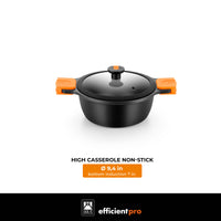 Efficient Pro Cast Aluminum High Casserole with Non-Stick and Glass Lid