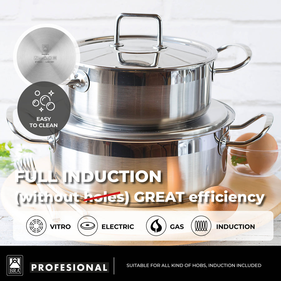 Profesional Stainless Steel Casserole with Glass Lid