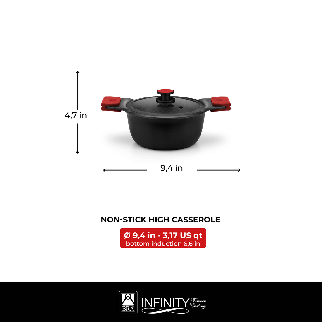 Infinity Cast Aluminium High Casserole with Non-Stick and Glass Lid