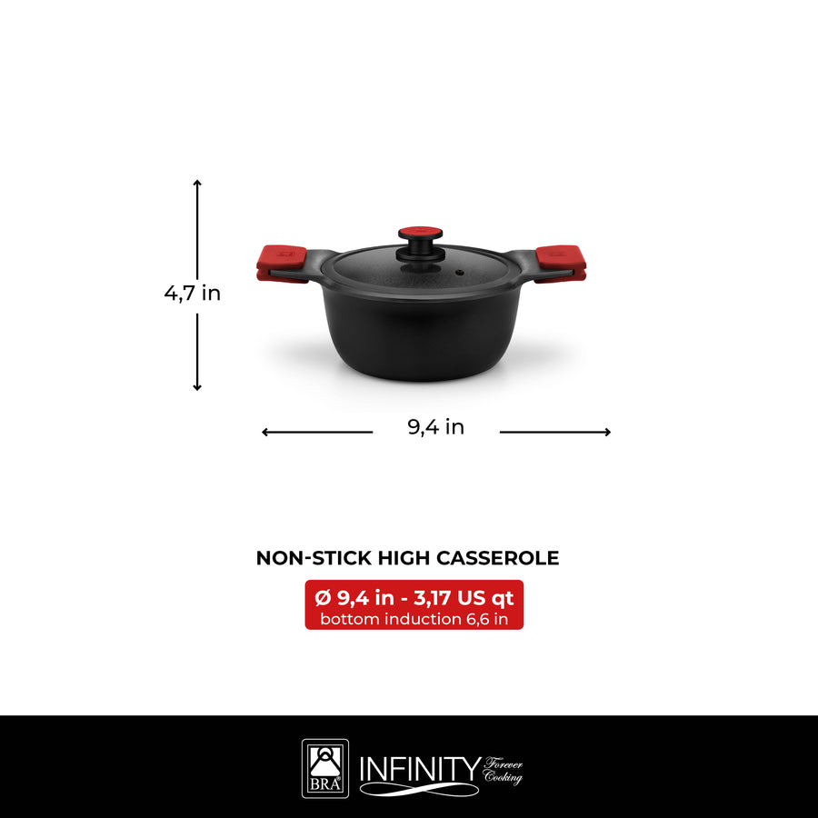 Infinity Cast Aluminium High Casserole with Non-Stick and Glass Lid