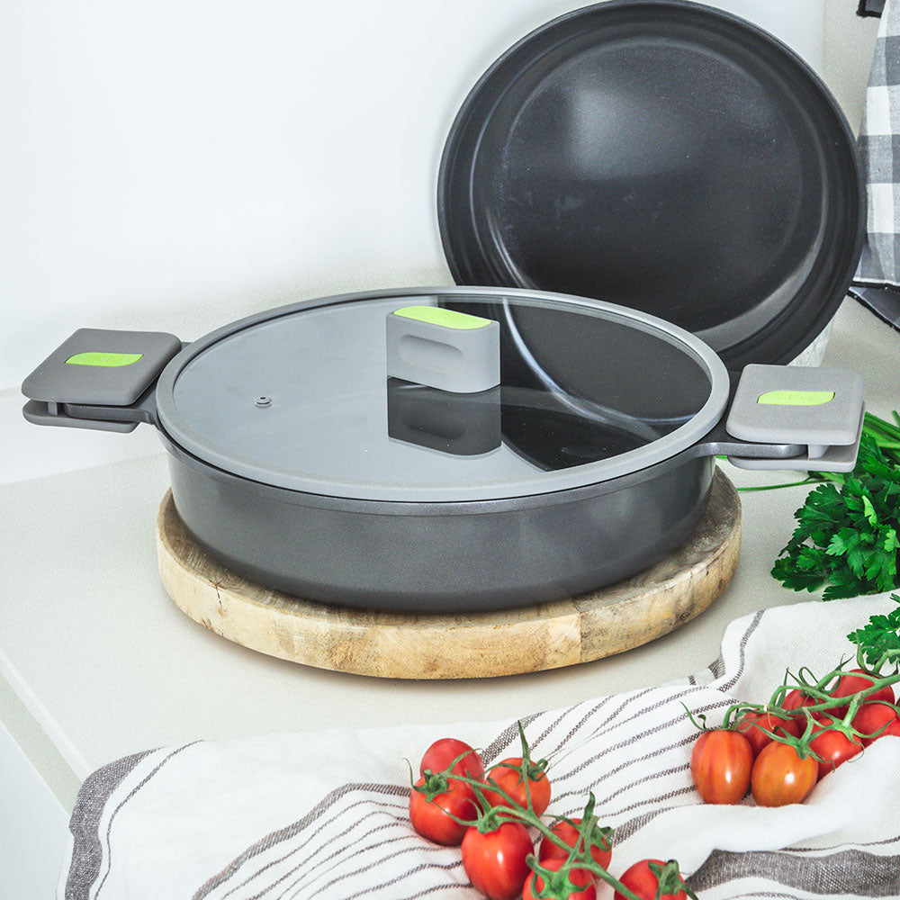 Life Recycled Cast Aluminum Low Casserole w/ Ceramic Non-Stick & Glass Lid