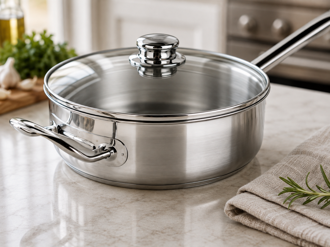 Profesional Stainless Steel Sautepan with Glass Lid 11 in
