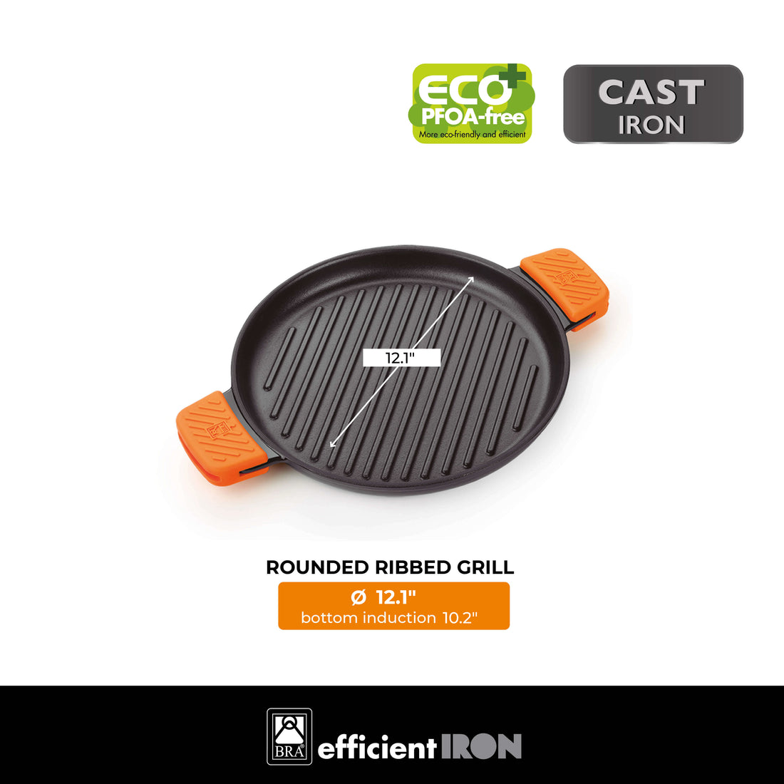 Efficient Iron Cast Iron Round Ribbed Grill without Non-Stick